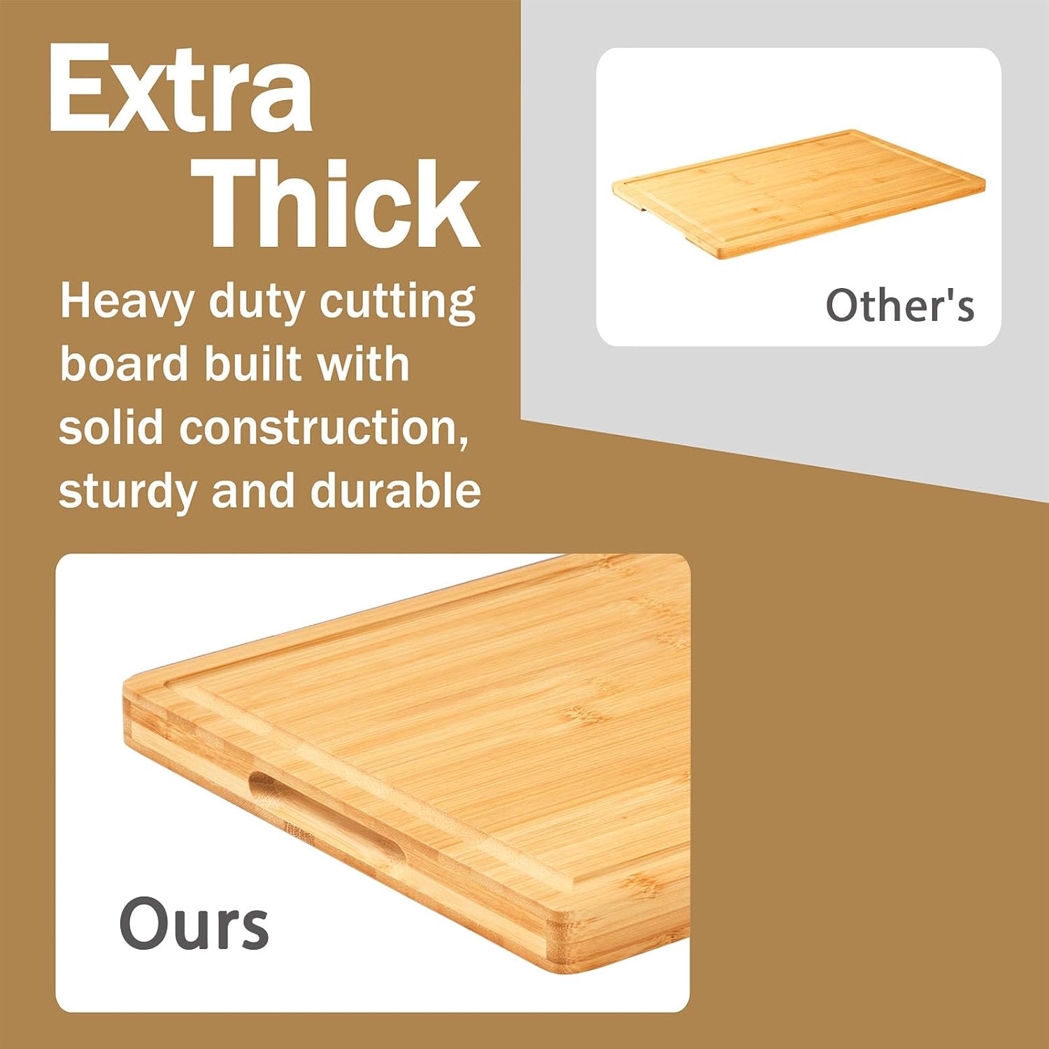Bamboo Wood Cutting Boards for Kitchen, 1" Thick Charcuterie Boards, Butcher Block with Juice Grooves & Handles - Image 2